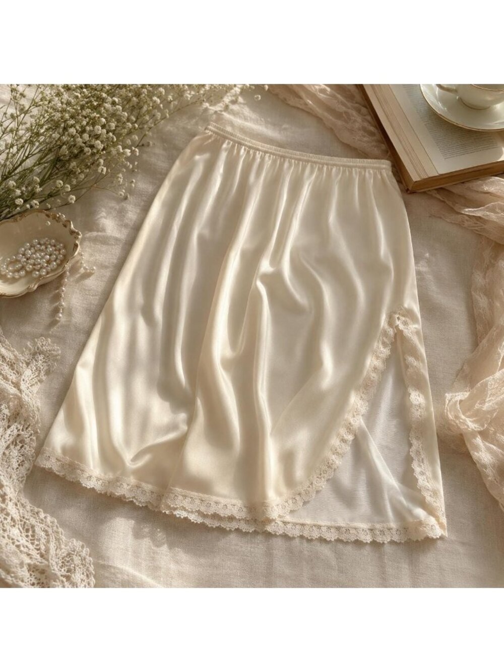 Vintage Kayser Ivory Half Slip | Lace Trim Nylon Petticoat | Size Medium
